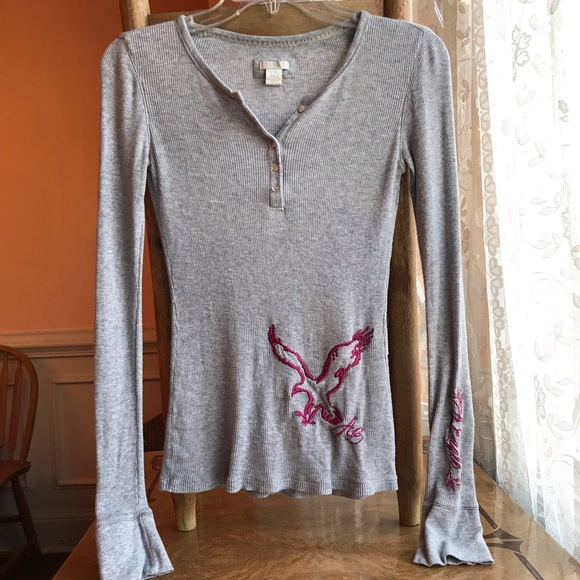 American Eagle AEO Long Sleeve Henley 💘 Small - Picture 2 of 8